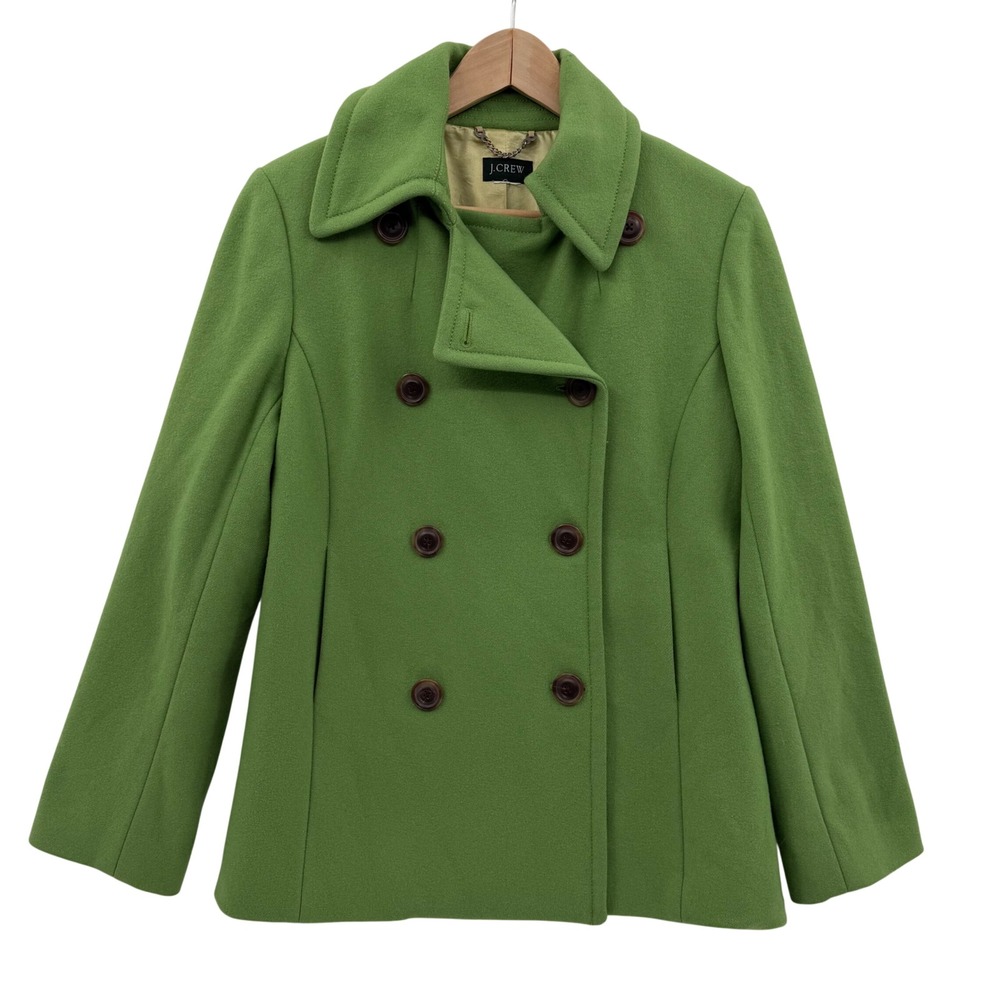 Vintage J. Crew Women's Pea Coat‎ Green XSmall Heritage Prep Wool Old Money